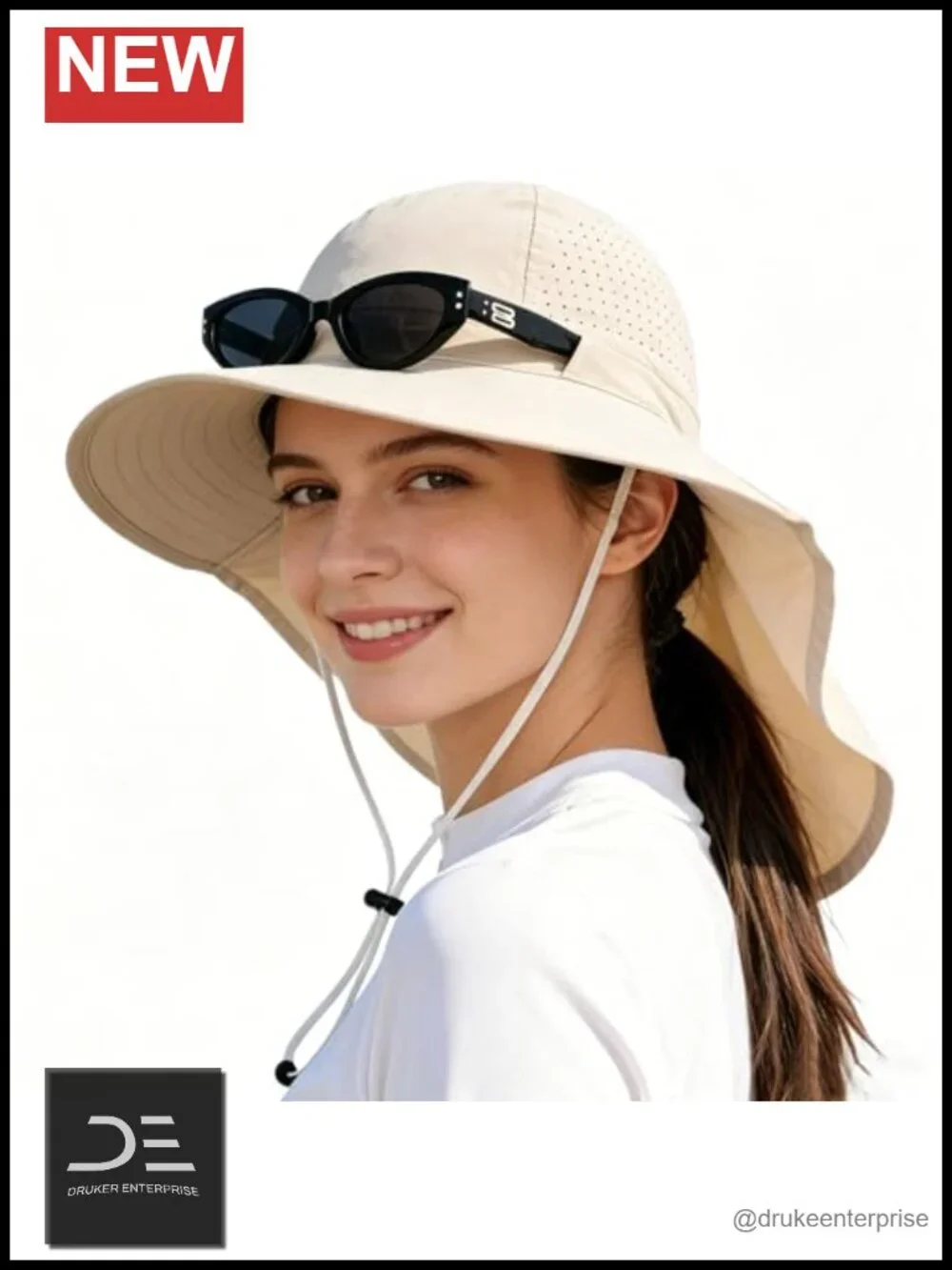 Wide Brim Quick Dry Ponytail Sun Hat with Neck Flap UPF50+